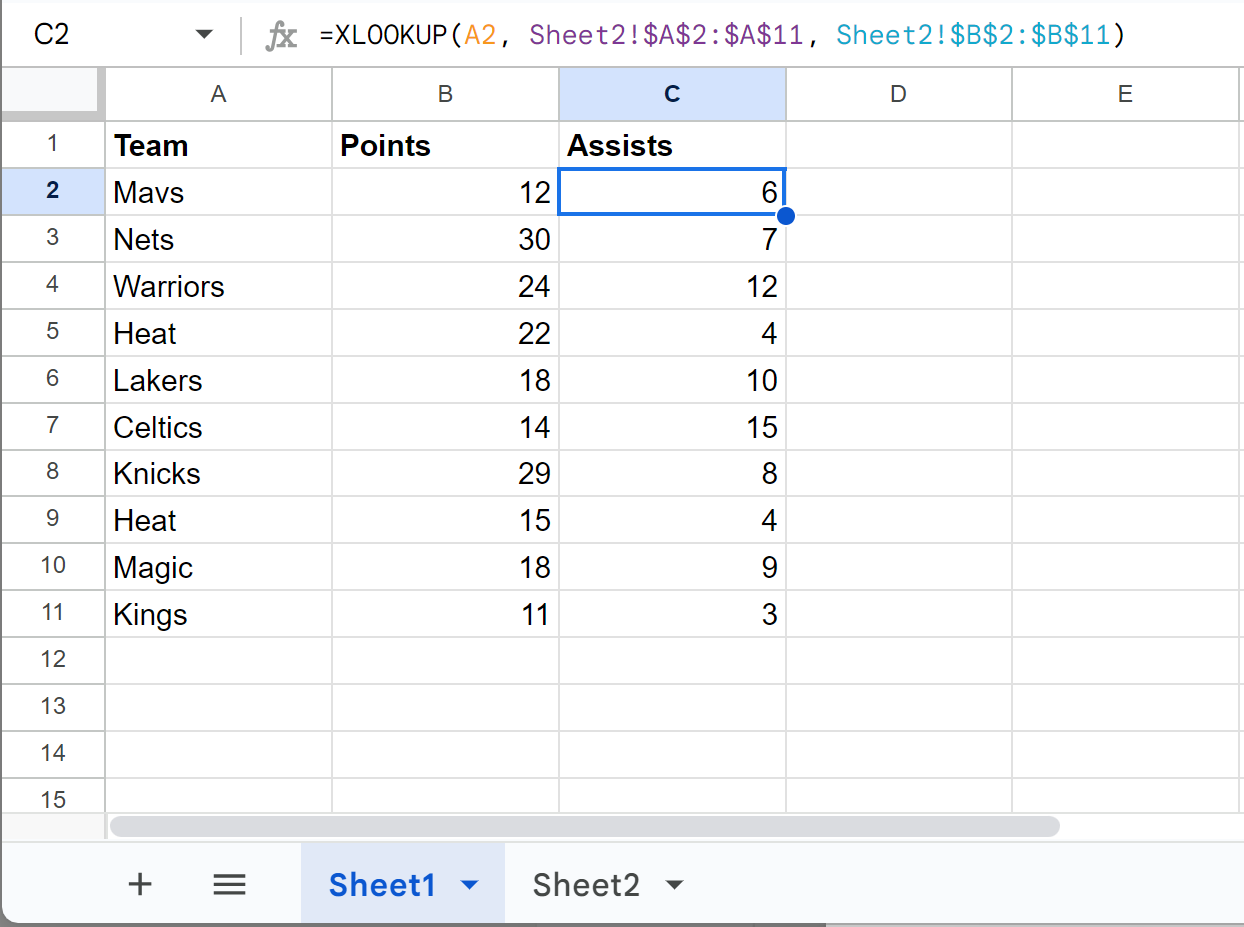 Google Sheets XLOOKUP from another sheet