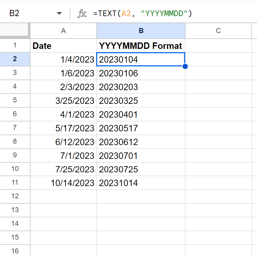 How can I convert a date into YYYYMMDD format in Google Sheets? 2
