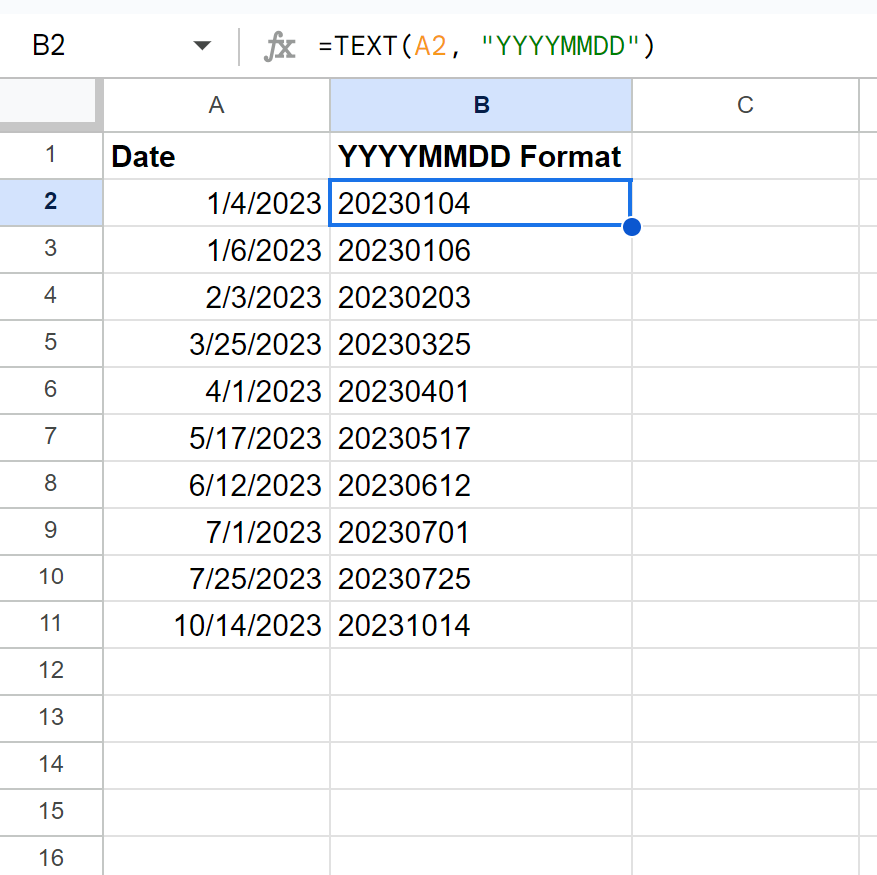 Google Sheets convert date to YYYYMMDD format