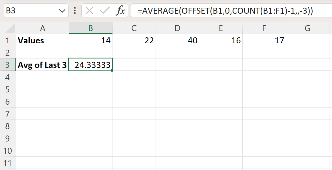 Excel average of last n values in row