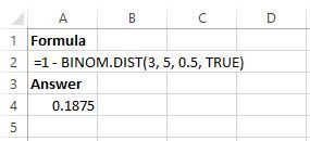 Cumulative binomial distribution in Excel
