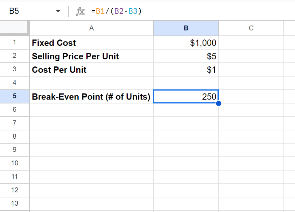 How can I perform a break-even analysis in Google Sheets? 2