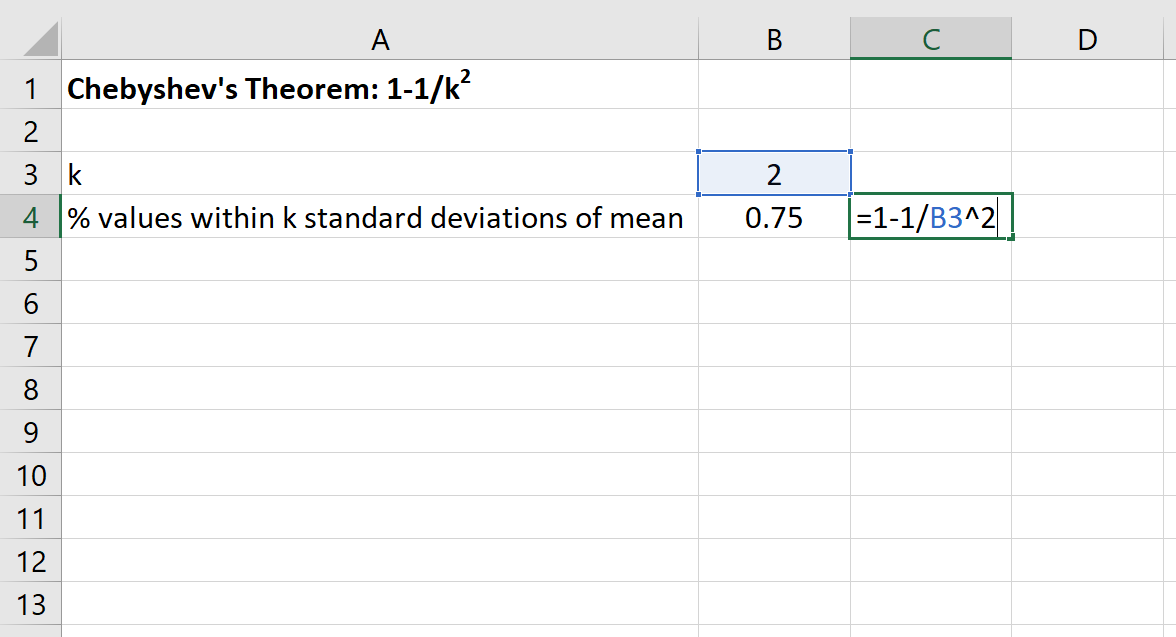 Chebyshev's Theorem example in Excel