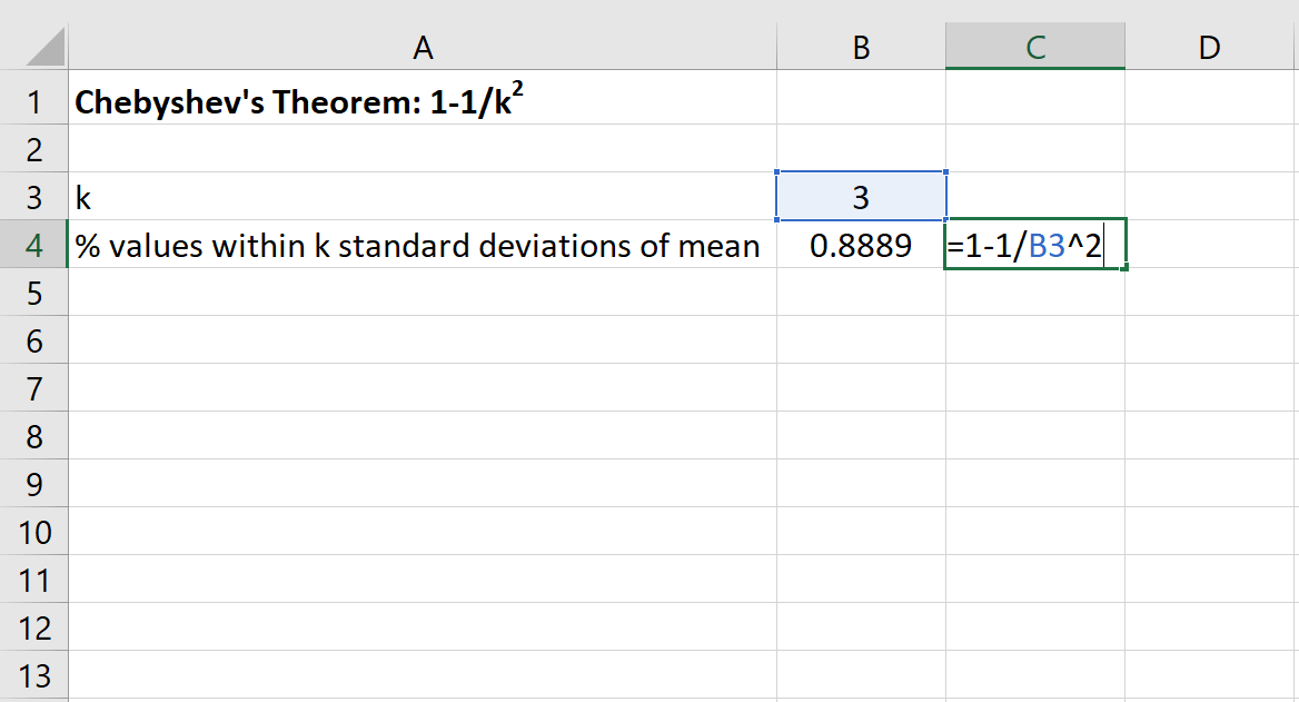 Chebyshev's Theorem in Excel example
