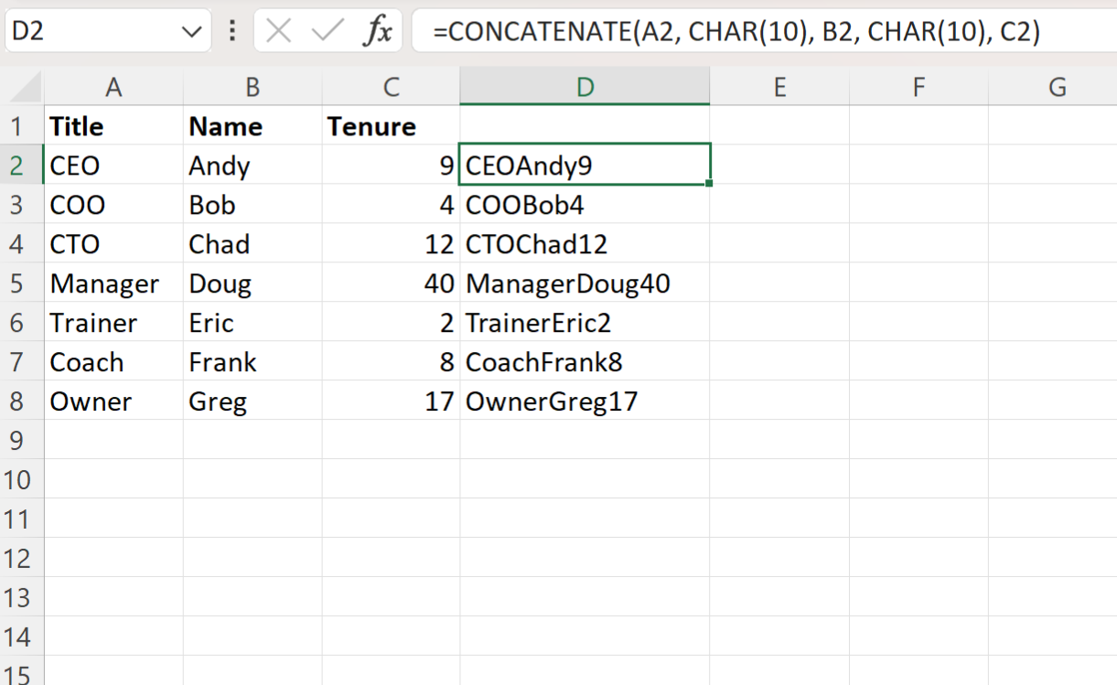 How To Add A New Line In Excel Using CONCATENATE