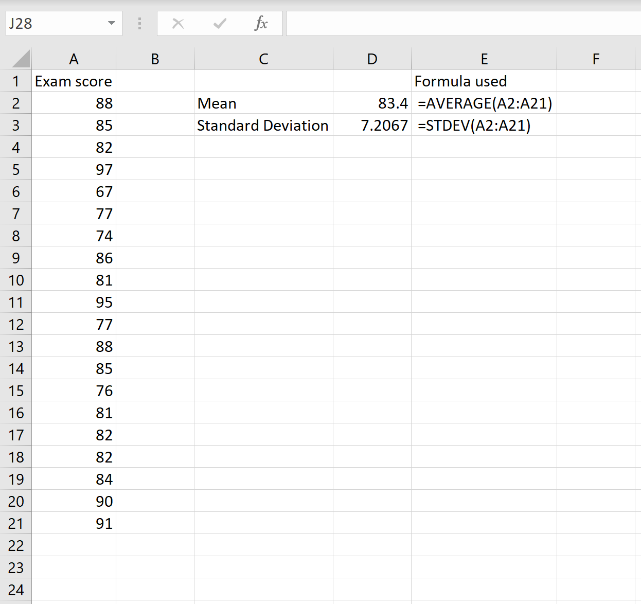 cv1 Coefficient of variation calculation for a dataset in Excel