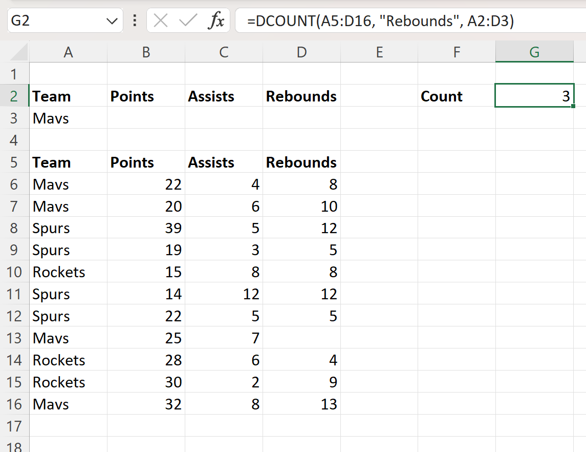 Excel DCOUNT function with one condition