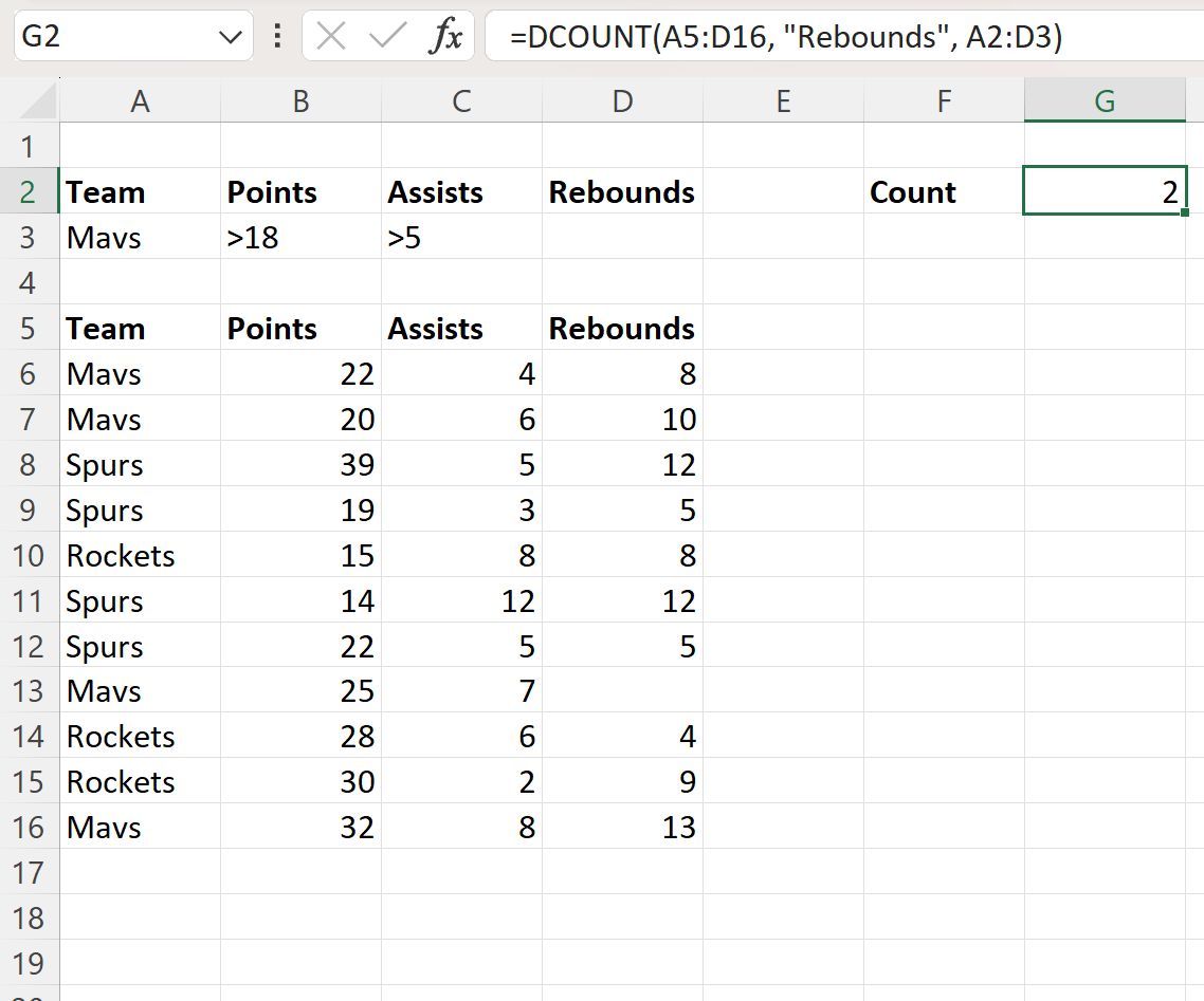 Excel DCOUNT function with multiple conditions