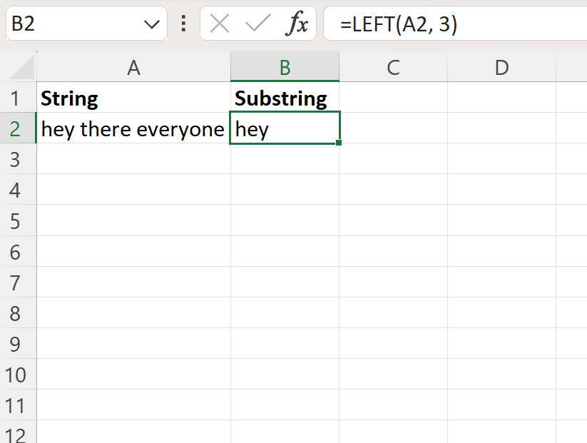 Excel get substring from beginning of string
