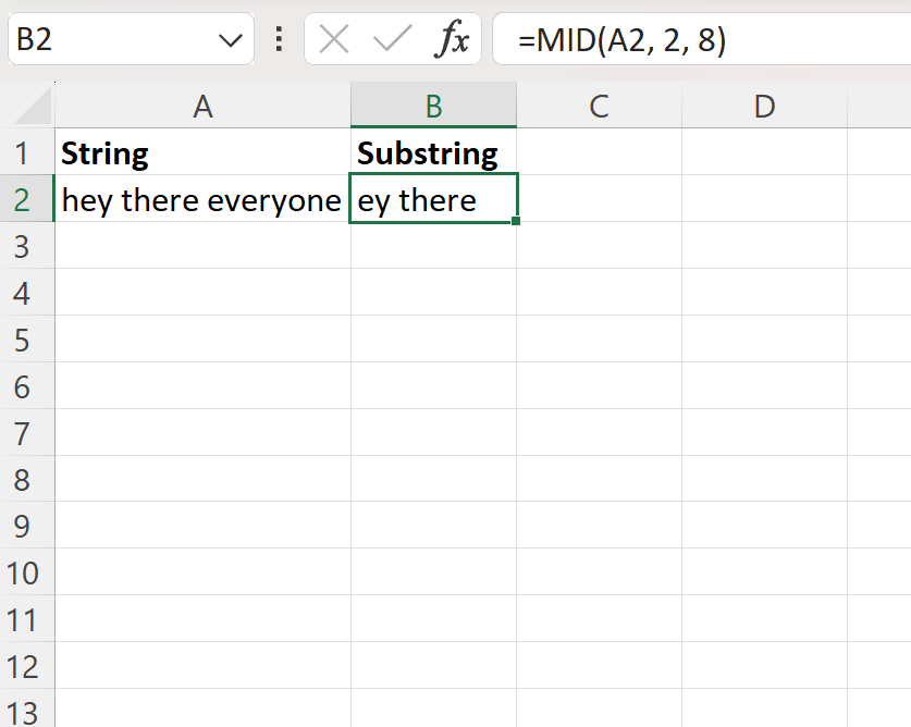 Excel get substring from middle of string