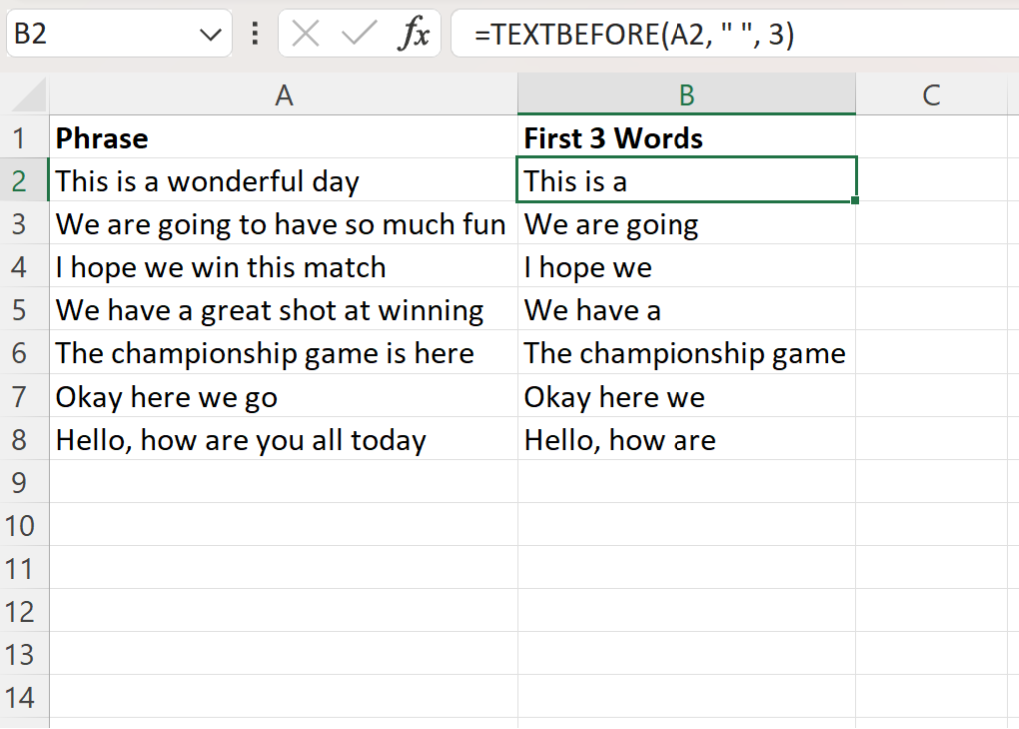Excel extract first 3 words
