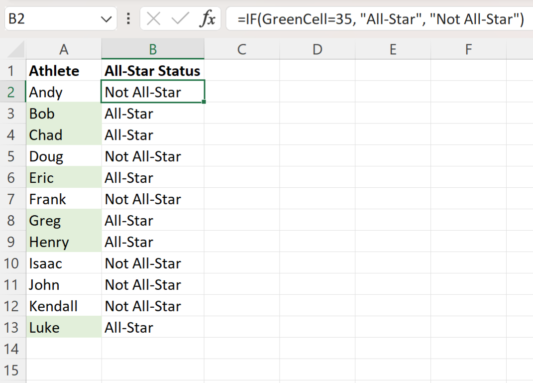 Excel if cell color is green then