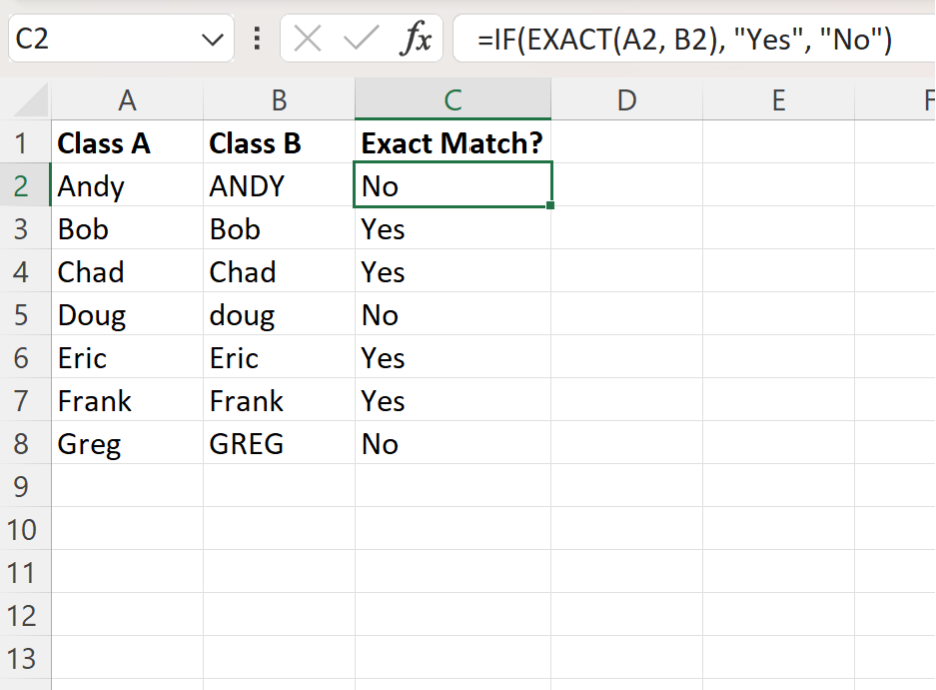 Excel if exact match