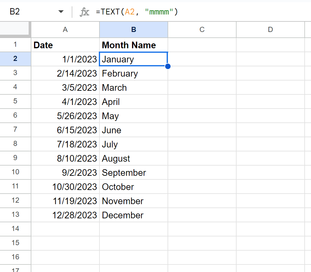 Google Sheets show month name of date