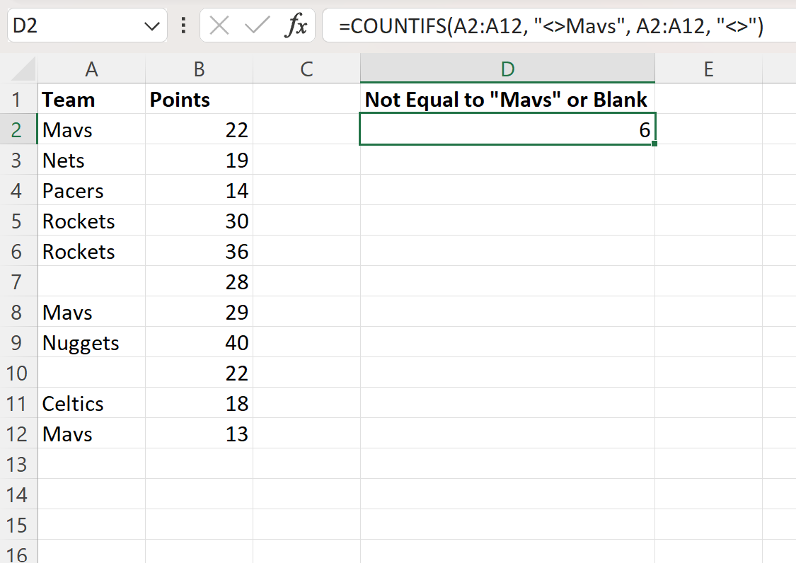 Excel COUNTIF not equal to text or blank