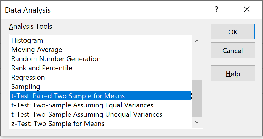 pairedtestexcel1 Paired samples t-test in Excel