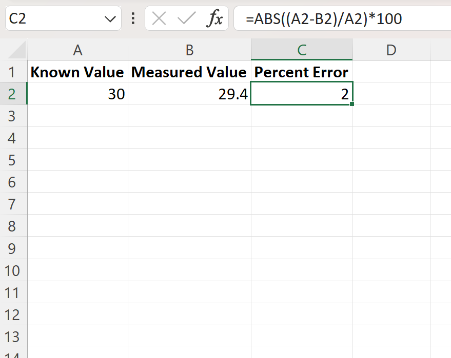 Excel percent error formula