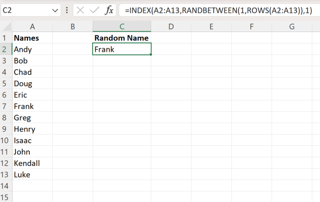 How can I randomly select names in Excel? 2