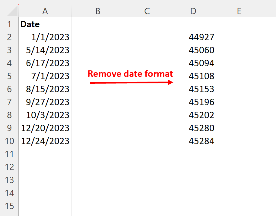 Excel remove date format from cells