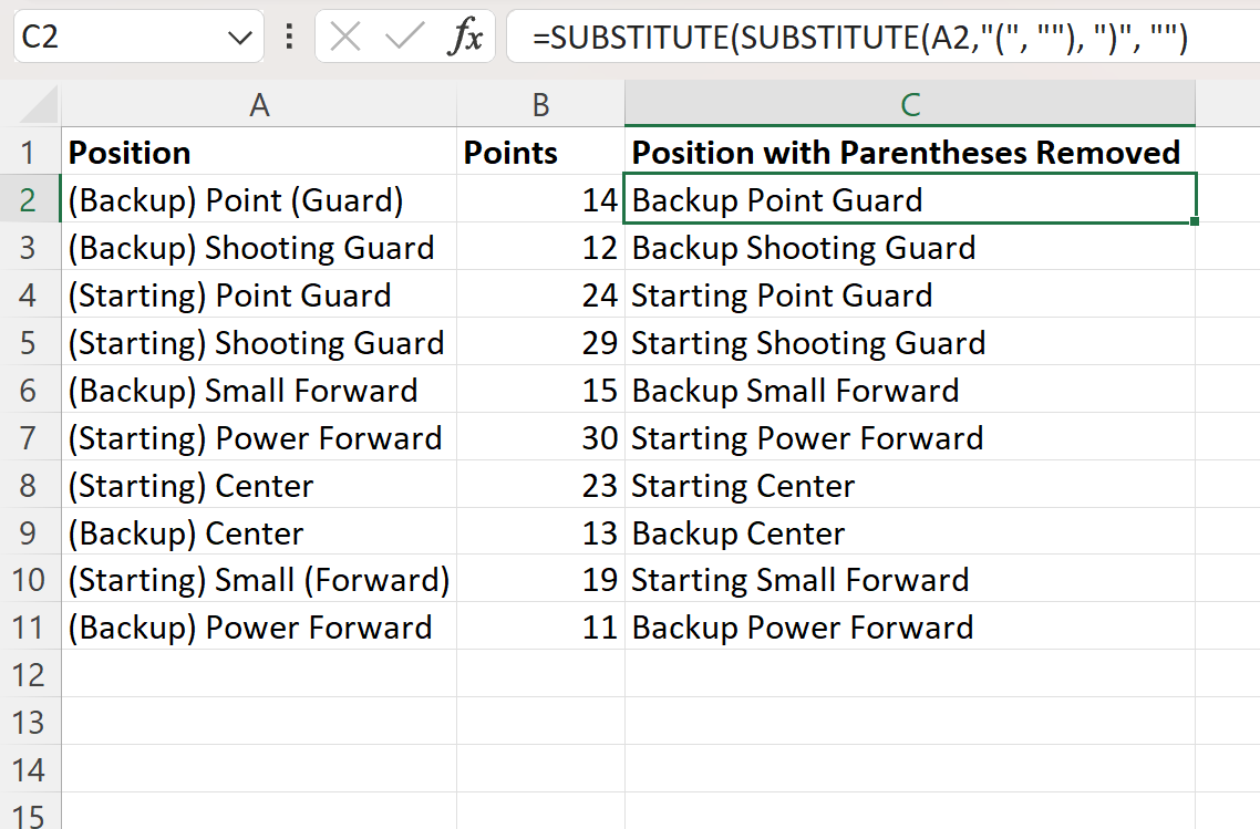 remp2 Excel remove parentheses