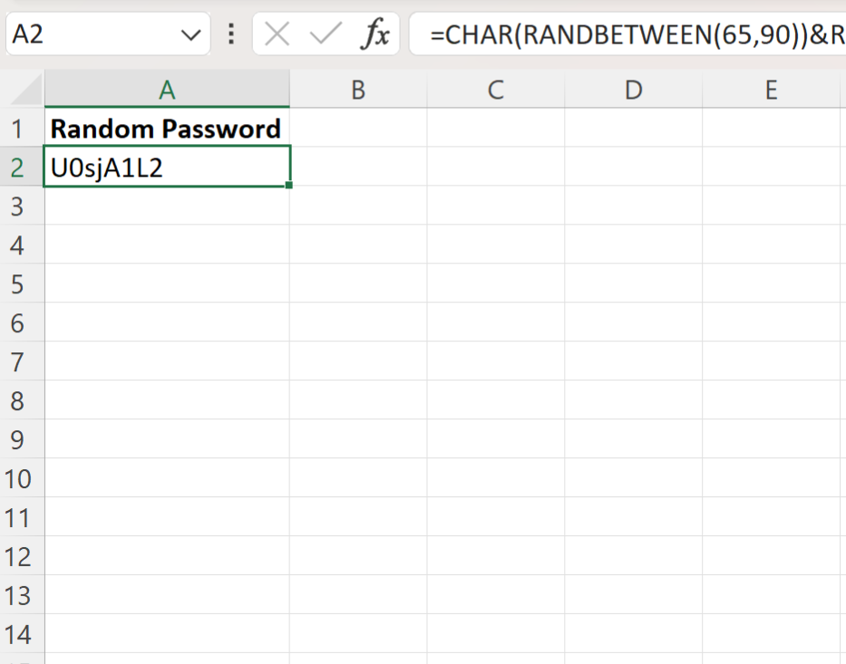 How can I generate a random password in Excel? 2