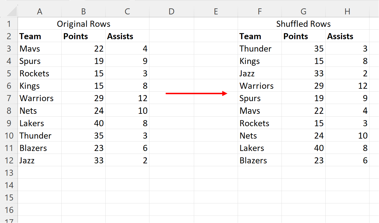 Excel shuffle rows