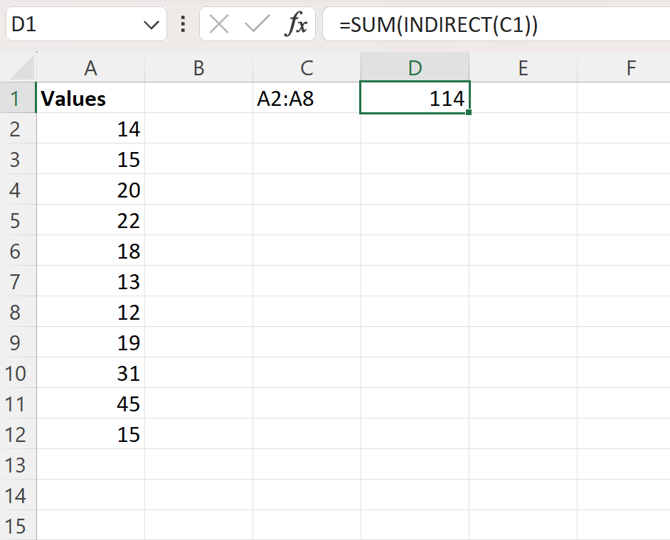 Excel INDIRECT and SUM functions together