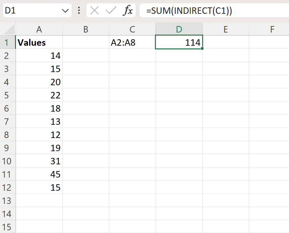 How can I use the INDIRECT function with the SUM function in Excel? 2