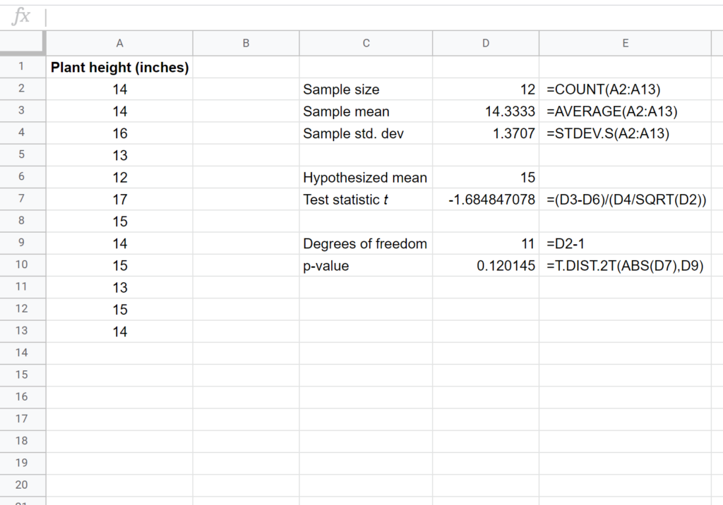 How can I perform t-tests in Google Sheets? 2
