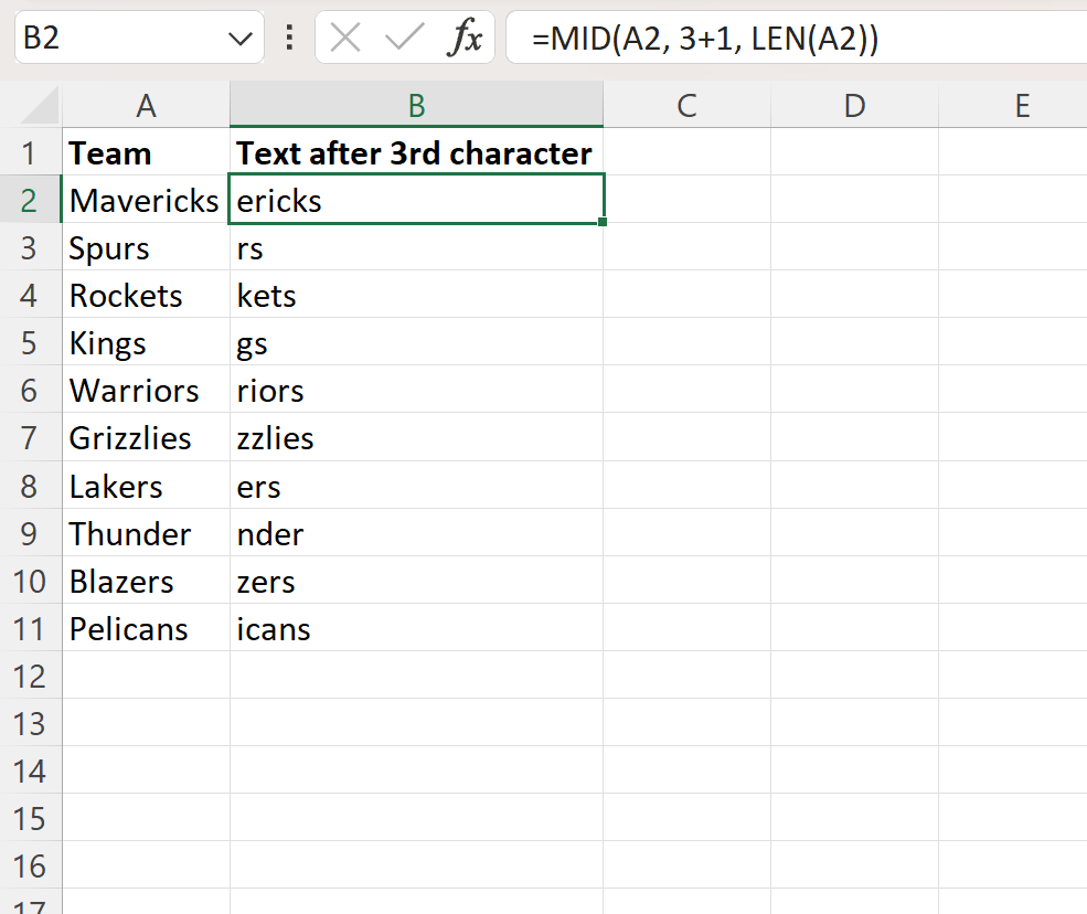Excel extract text after nth character