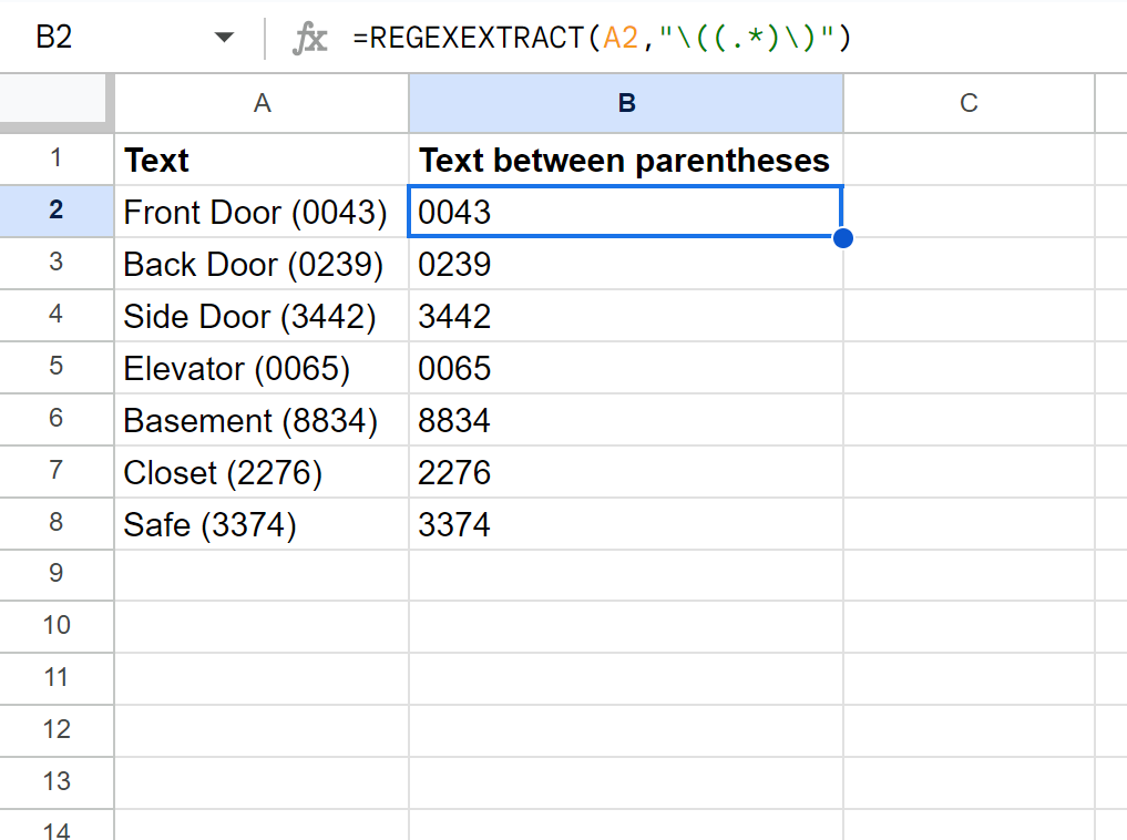 Google Sheets extract text between parentheses