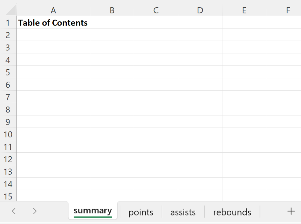 How can I create a table of contents in an Excel sheet? 2