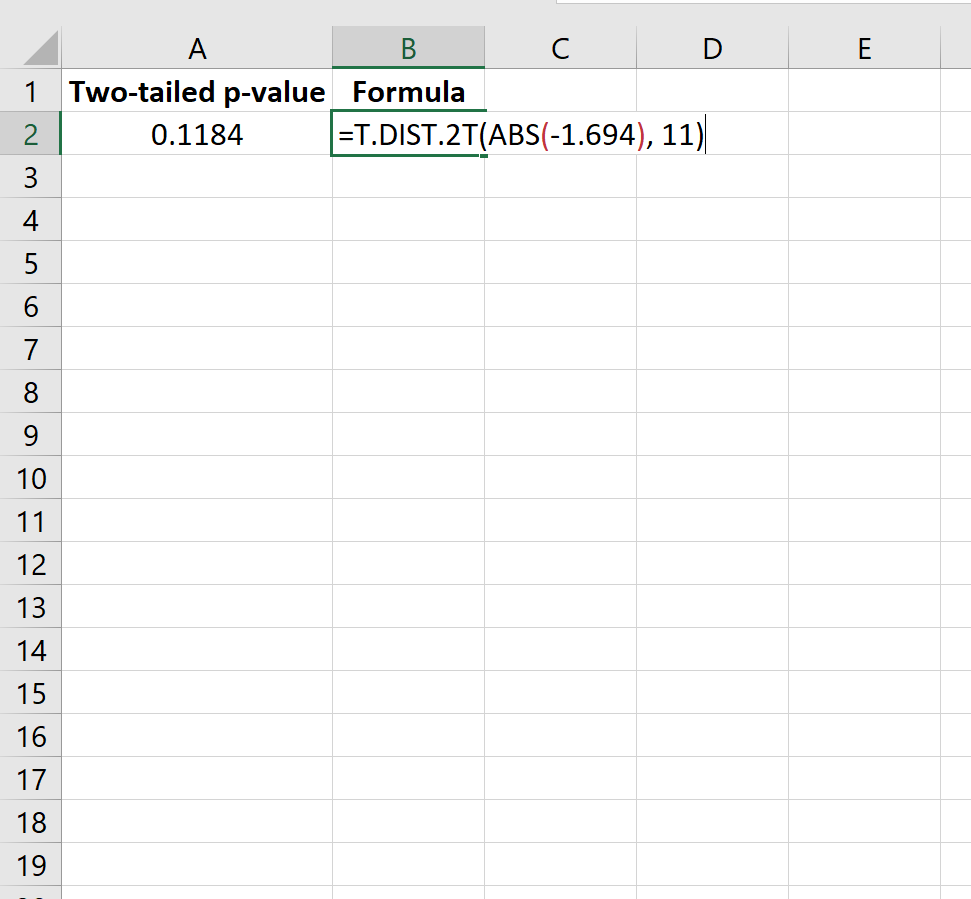 P value from t-score in Excel