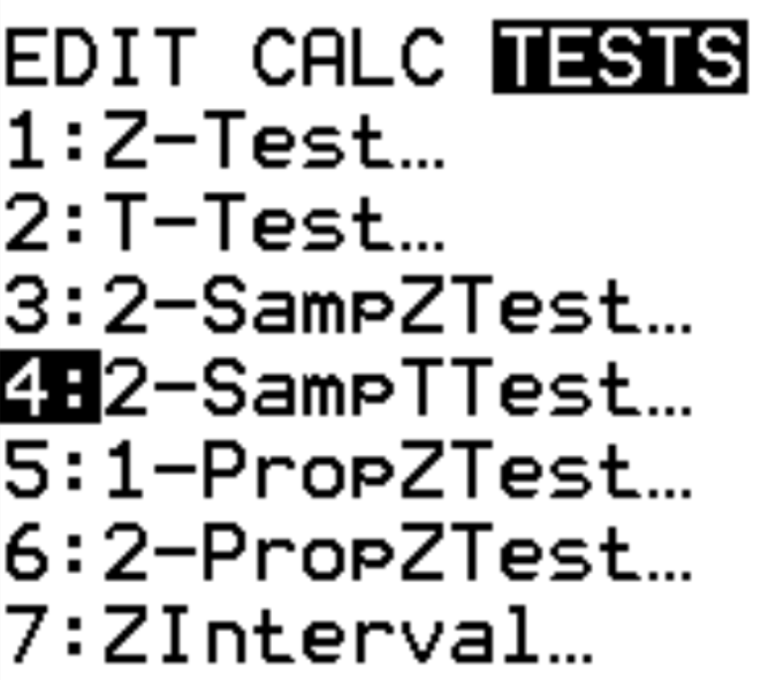 Two sample t-test on a TI-84