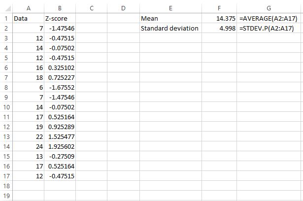 z_score_excel5 Z score for raw data values in Excel