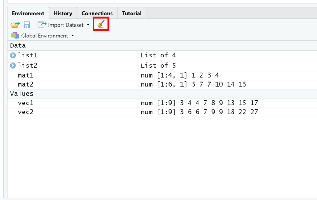 How can the environment be cleared in R using various methods? 2