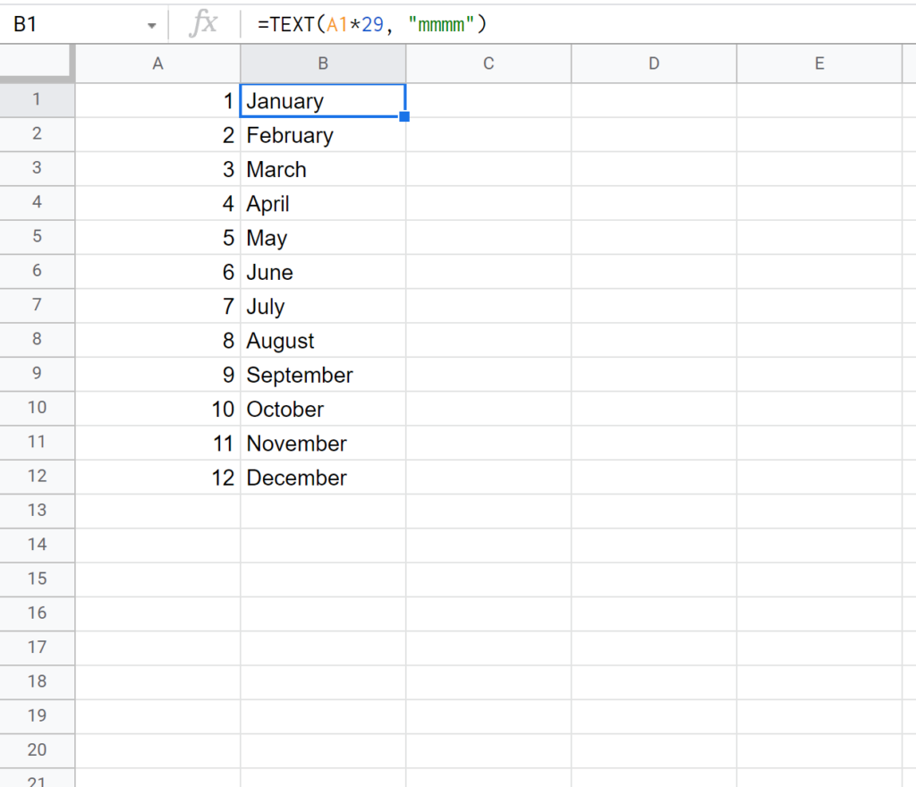 How can I convert between month names and numbers in Google Sheets? 2