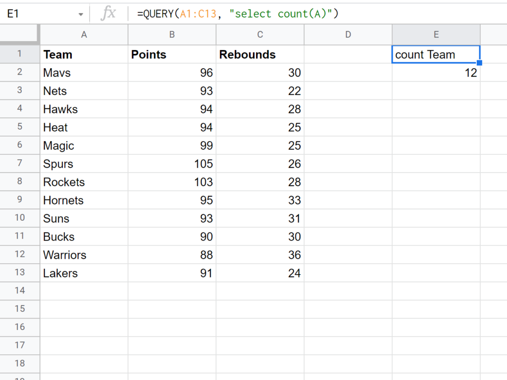 How can I use the COUNT function in a Google Sheets query? 2