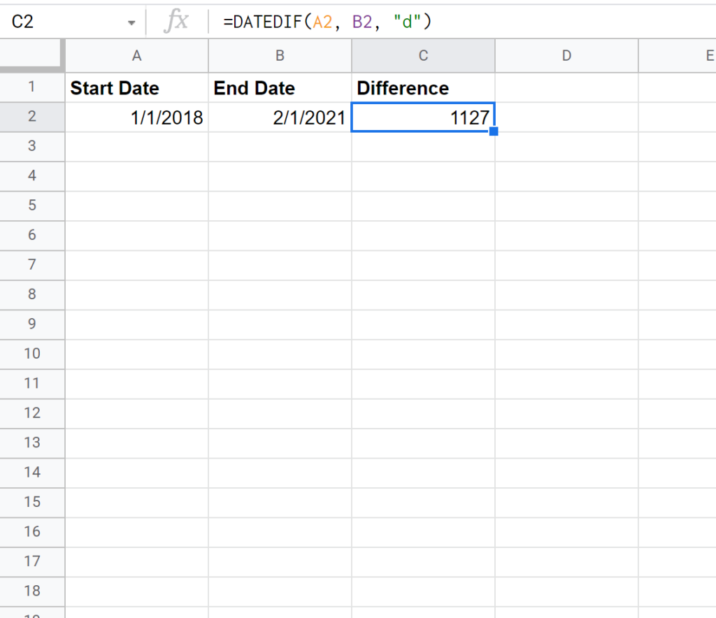 How can I calculate the difference between two dates in Google Sheets? 2