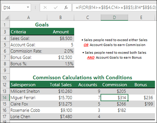 66a0b795-7c88-4467-b64b-b4448c8c48ac Example of using IF and OR to calculate sales commission.
