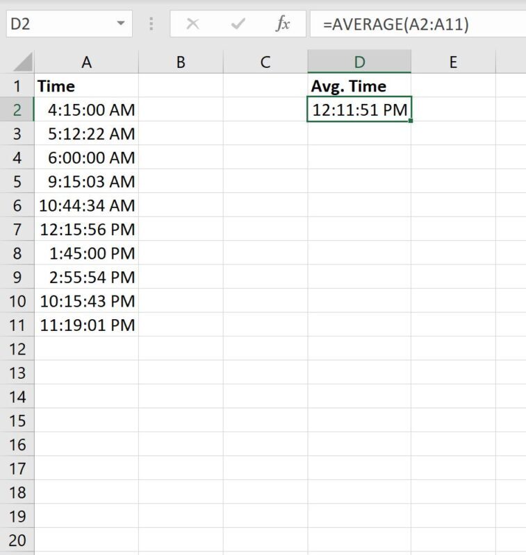 calculate average time in Excel