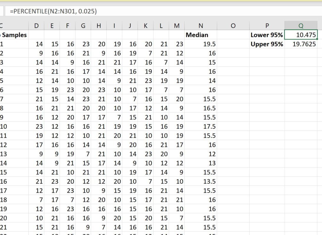 bootstrap confidence interval in Excel