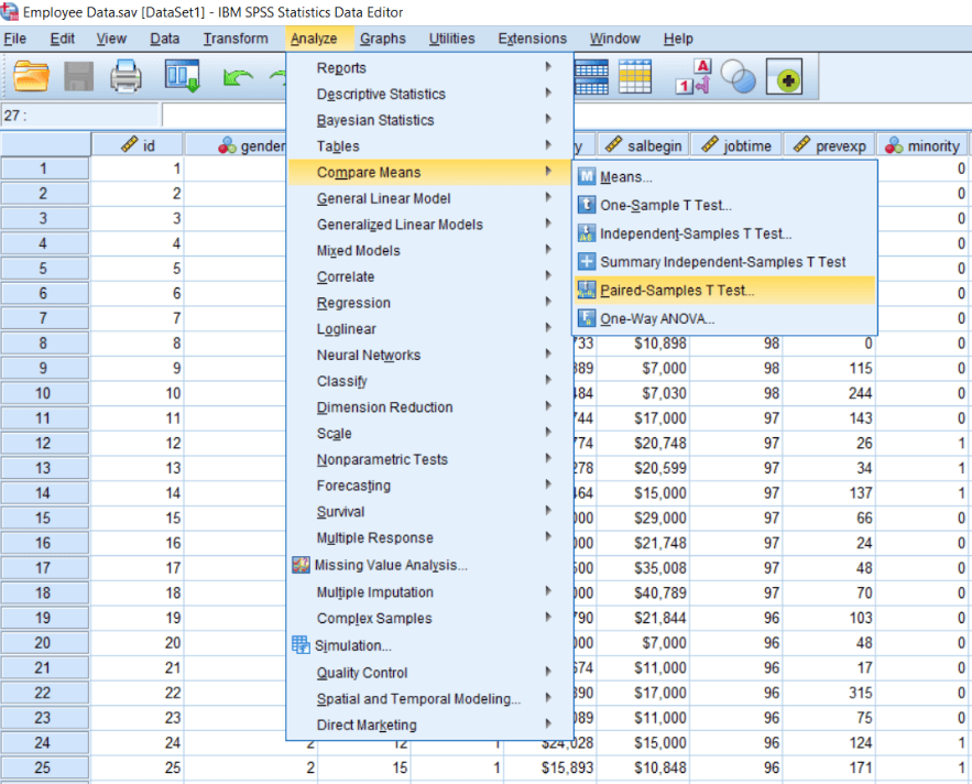 Calculating Paired Sample t-test