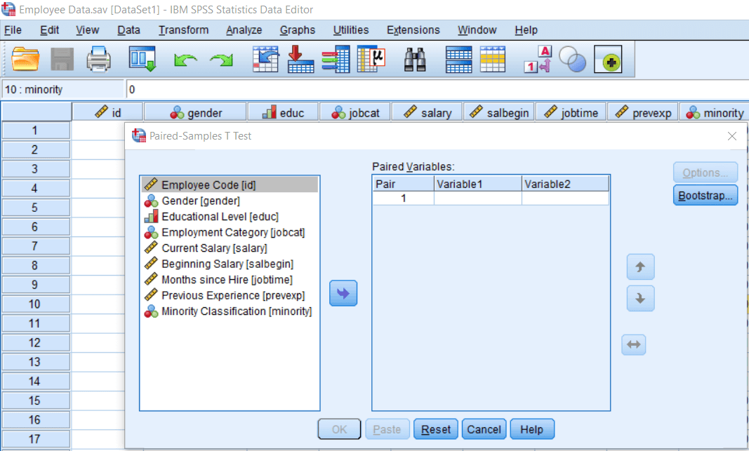 Calculating Paired Sample t-test