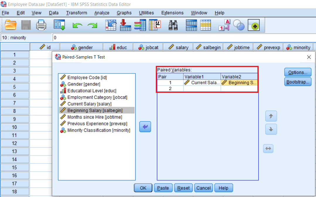 Calculating Paired Sample t-test