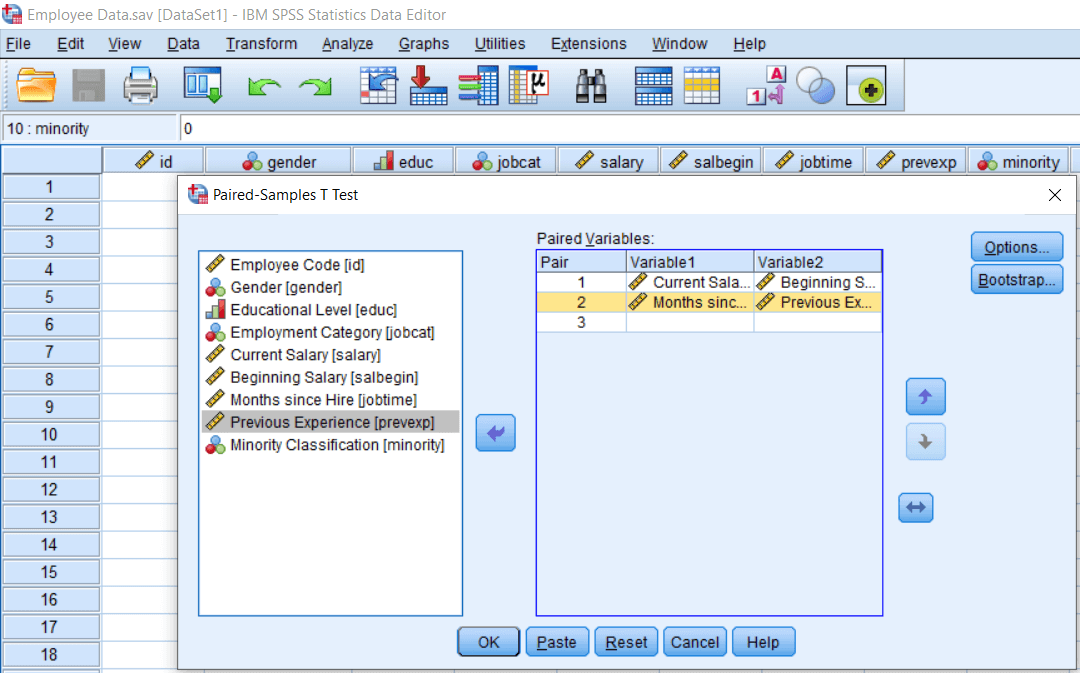 Calculating Paired Sample t-test