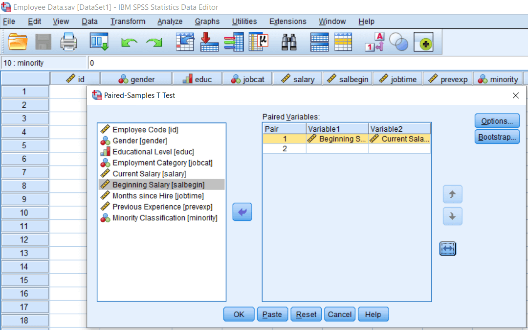 Calculating Paired Sample t-test