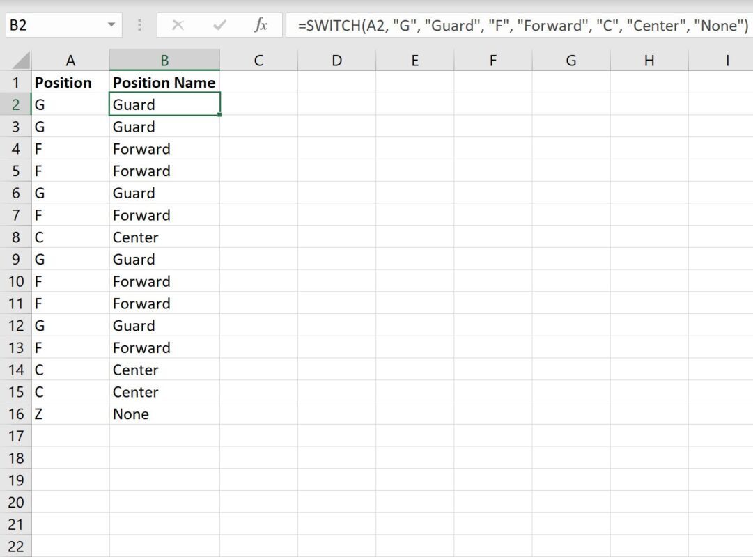 case statement in Excel