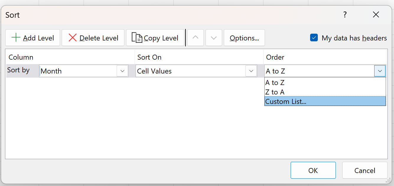 sort months chronologically in Excel