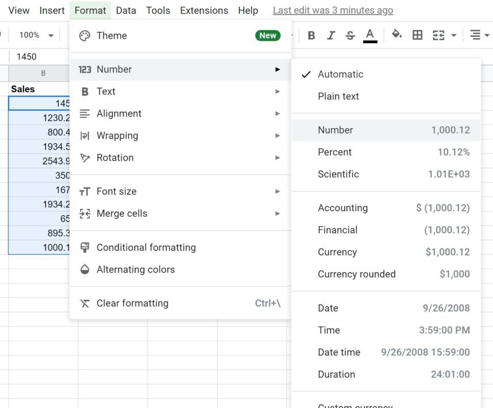 comma3 Google Sheets add commas to number